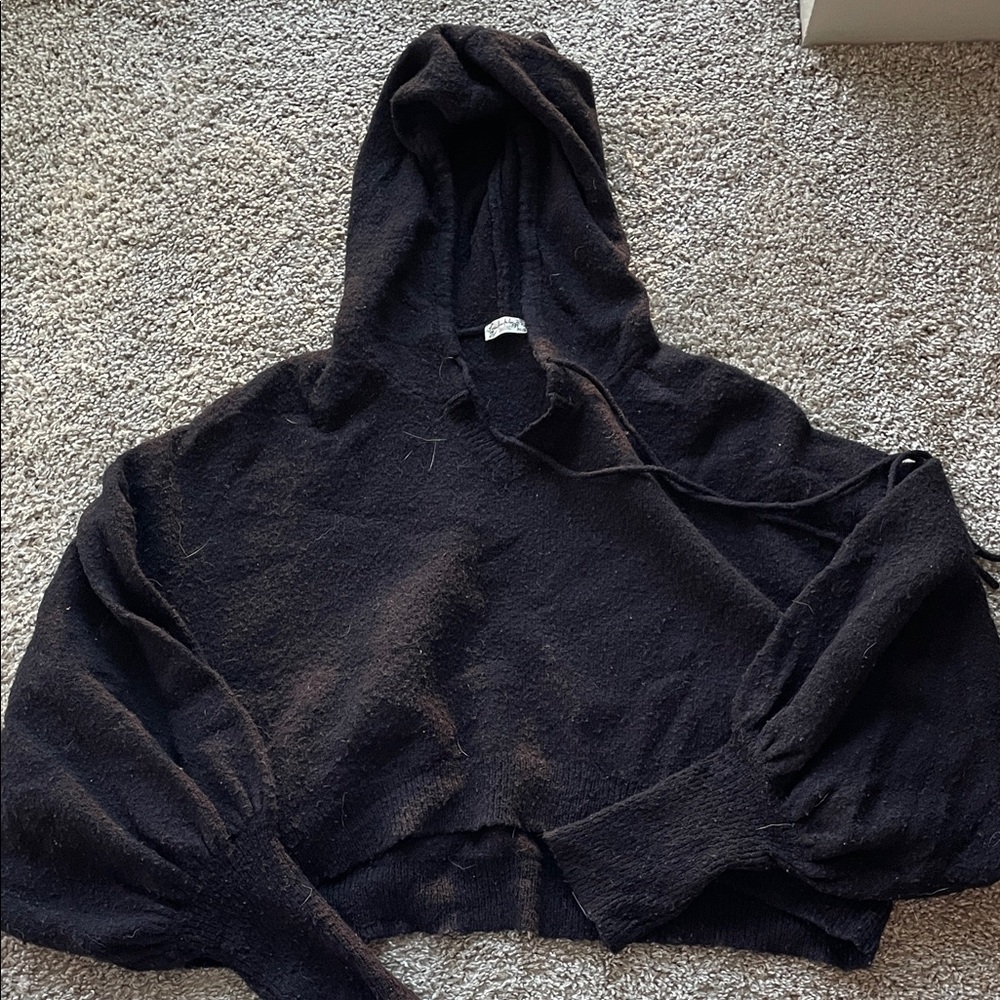 Free People cropped Black Hooded Sweater